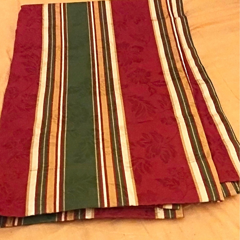 Springs Global Striped Curtain Panels Burgundy Green Beige 50x84 Damask Jacquard